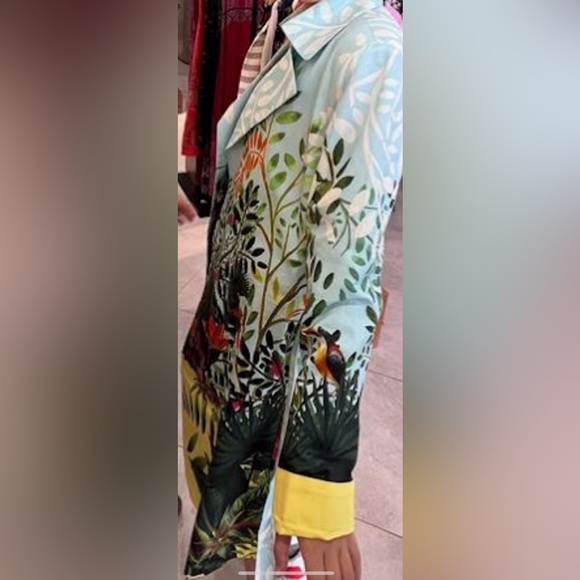 Ivko Coat Trench-Coat Tropical Pattern Belt Blue Yellow - Picture 6 of 6